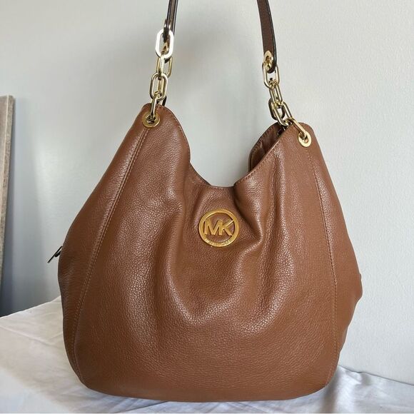 MICHAEL KORS Acorn Shoulder Bag Lillie Fulton Tote Raven Ciara Leather - Picture 2 of 14